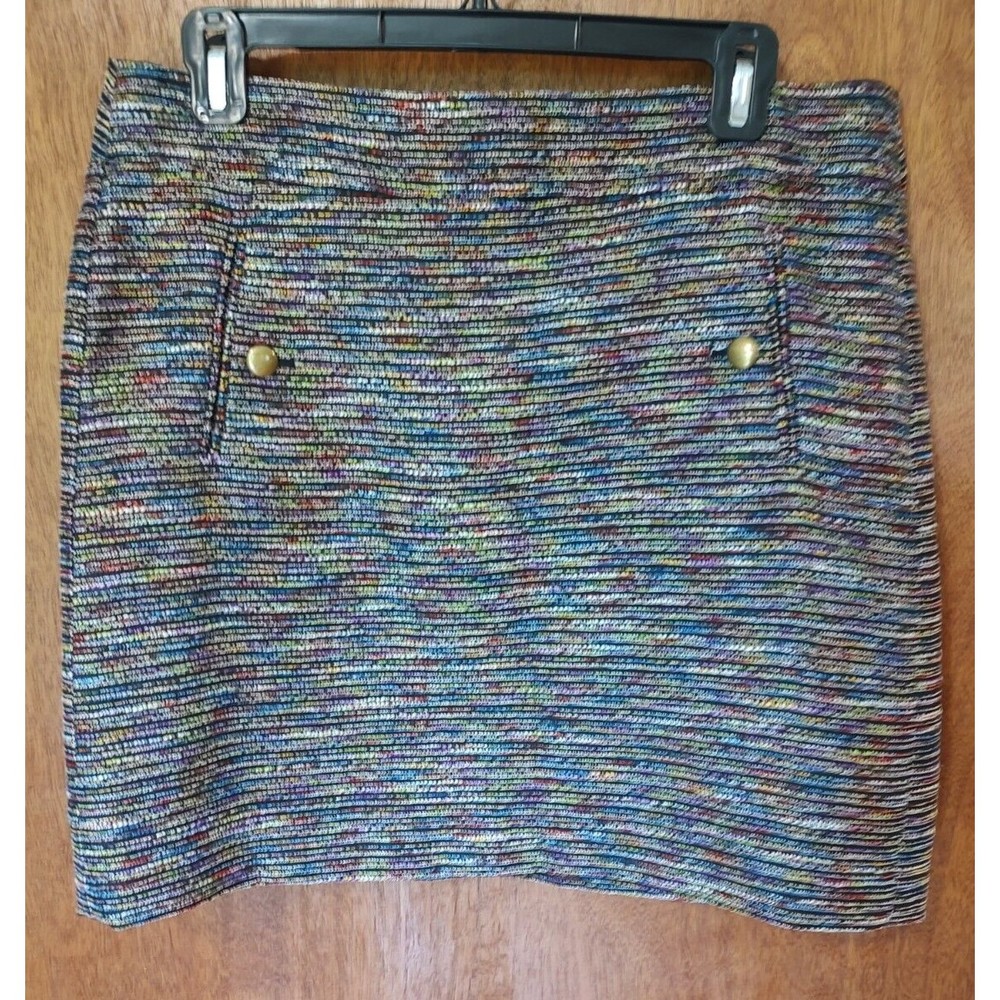 LOFT size 8 multicolor / rainbow mini skirt back zip buttoned pockets